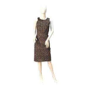 J.Crew Sleeveless Black & Tan Leopard Print Sheath Dress elegant classic Size 0